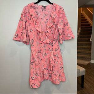 Topshop Floral Wrap Dress 8 Flutter Sleeve